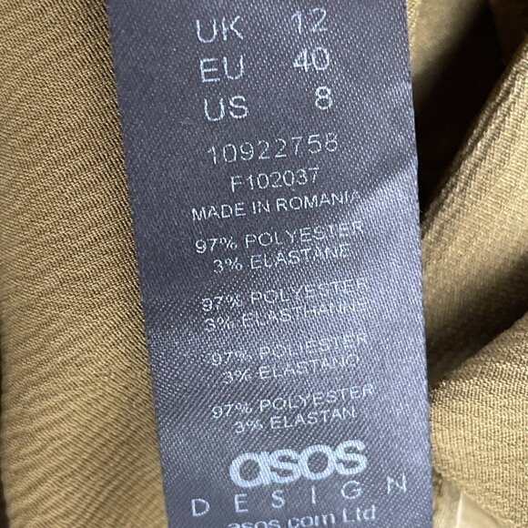 ASOS Olive Long Sleeve Satin Crop Top Open Back Tie Detail Women’s Size 8 - Picture 8 of 8